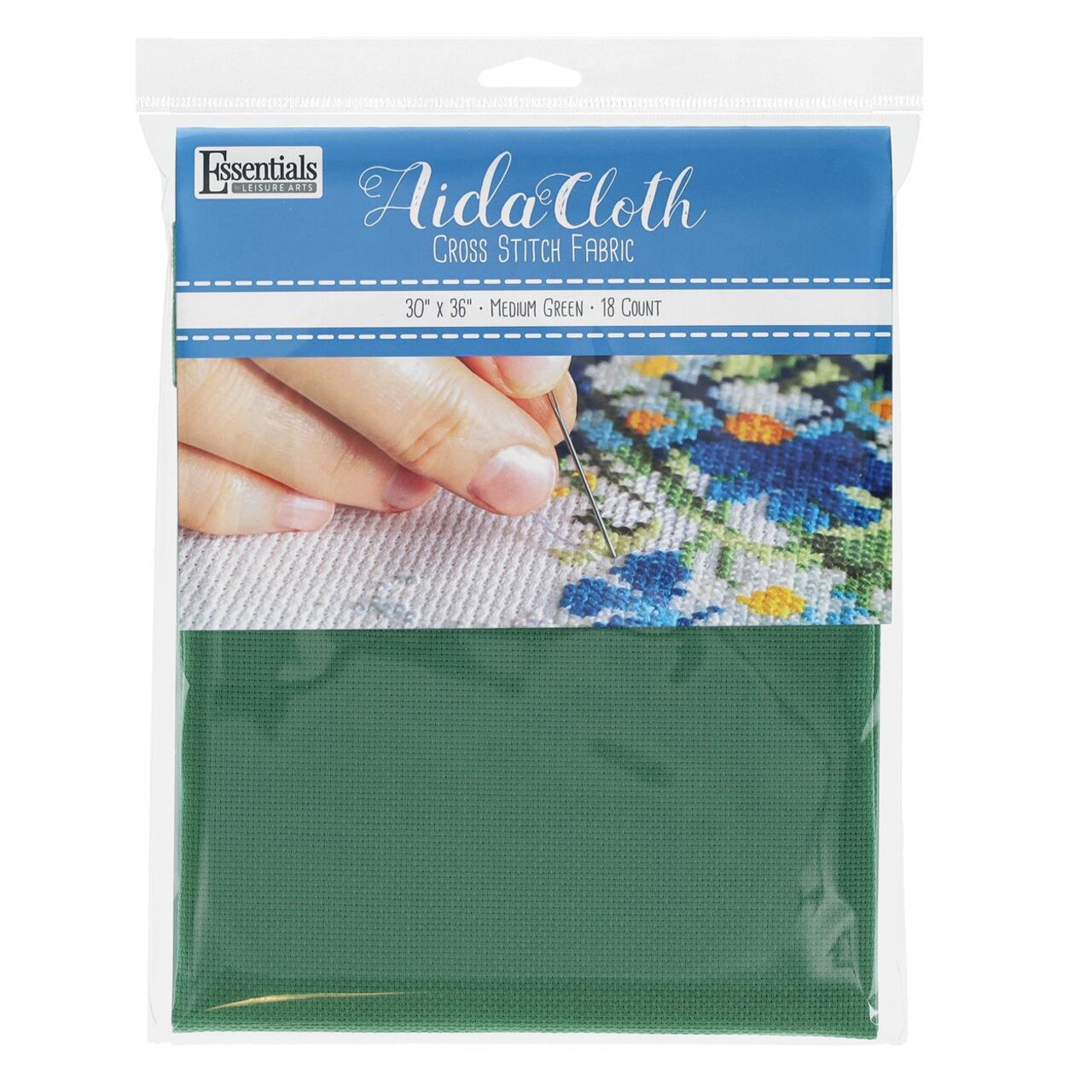 Essentials By Leisure Arts Aida Cloth, 18 count, 30" x 36", Medium Green cross stitch fabric for embroidery, cross stitch, machine embroidery and needlepoint